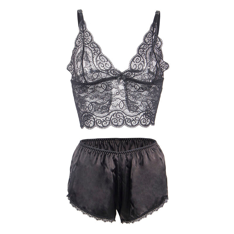 SUBBLIME - 953911 3 PIECE SET BLACK LACE AND SATIN S/M