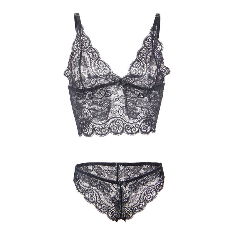 SUBBLIME - 953911 3 PIECE SET BLACK LACE AND SATIN S/M