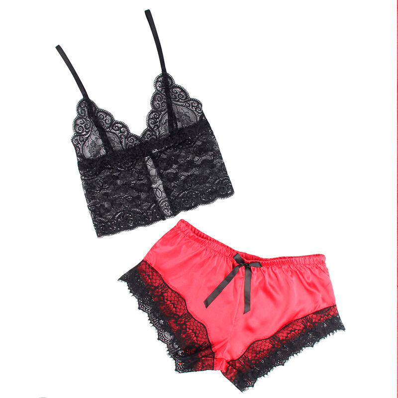 SUBBLIME - 953959 PIJAMAS SEXY DE CETIM E RENDA PRETO/VERMELHO S/M