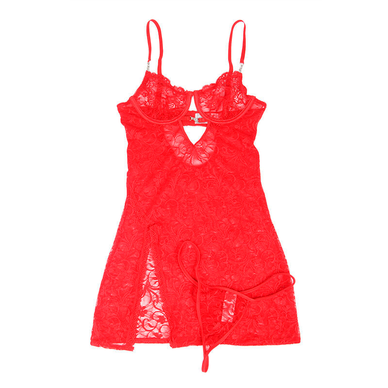 SUBBLIME - 954215 BABYDOLL DE ENCAJE CON TIRANTES AJUSTABLES ROJO L/XL