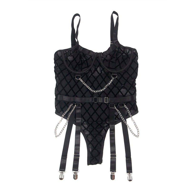 SUBBLIME - 954277 BODY WITH CHAINS + GARTER BELT BLACK L/XL