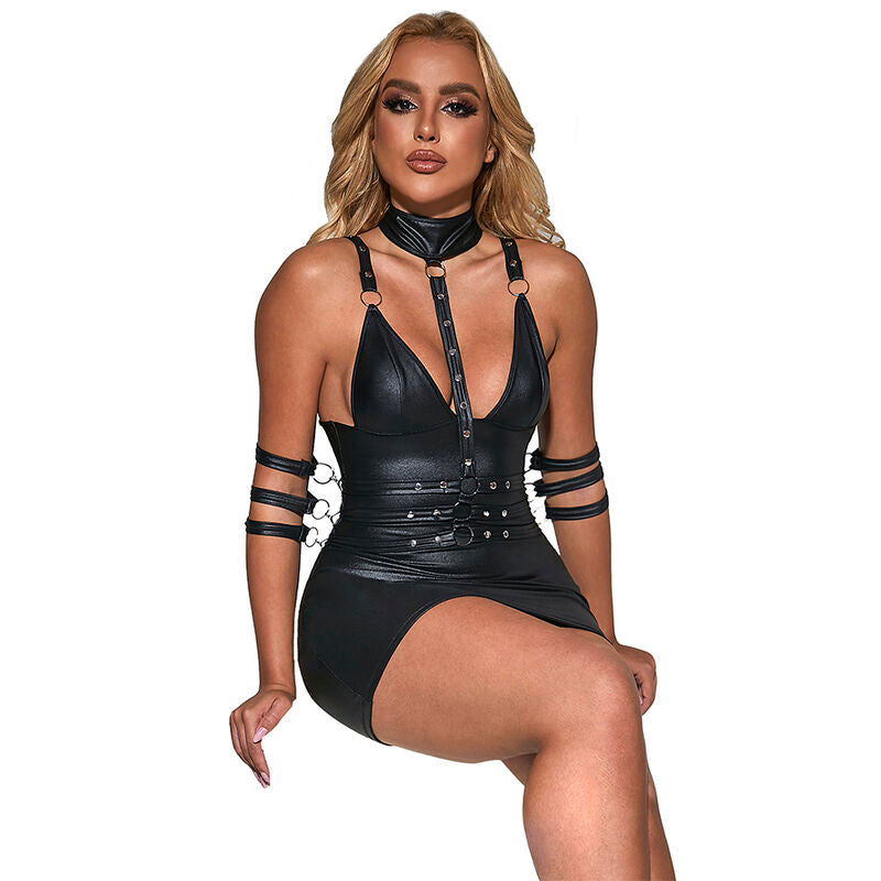 SUBBLIME - 954406 BLACK LEATHER BONDAGE DRESS S/M