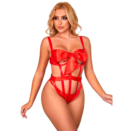 SUBBLIME - 954468 SEXY OPENWORK BODYSUIT WITH RED BOW S/M