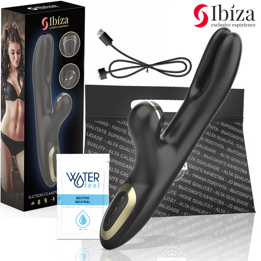 IBIZA - VIBRADOR RABITT HI-TECH COM ONDAS CLITÓRICAS E PINÇA DUPLA PRETO