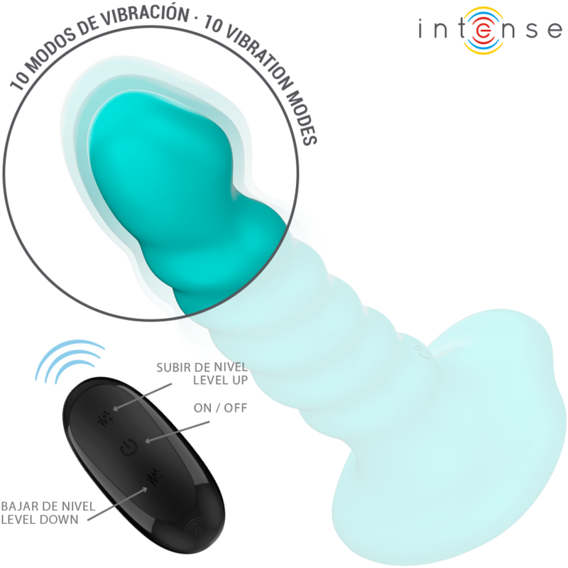 INTENSO - VIBRADOR BUFFY TAMANHO S DESIGN ESPIRAL 10 VIBRAÇÕES CONTROLE REMOTO AZUL