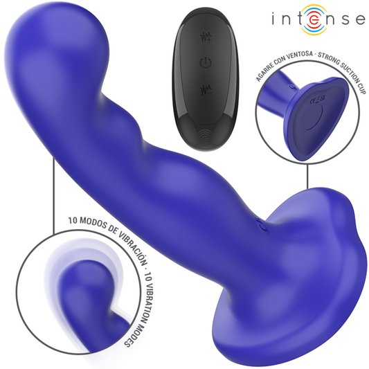 INTENSE - VIBRADOR CURTO COM CONTROLE REMOTO AZUL COM VENTOSA