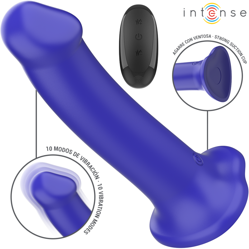 INTENSE - VIBRADOR VICTORIA COM VENTOSA 10 VIBRAÇÕES AZUL ESCURO CONTROLE REMOTO