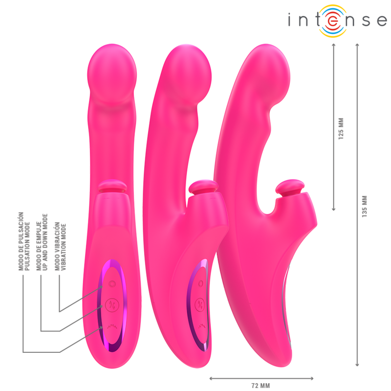 INTENSE - EMI VIBRADOR 13,5 CM MULTIFUNÇÃO 3 EM 1 10 VIBRAÇÕES ROSA