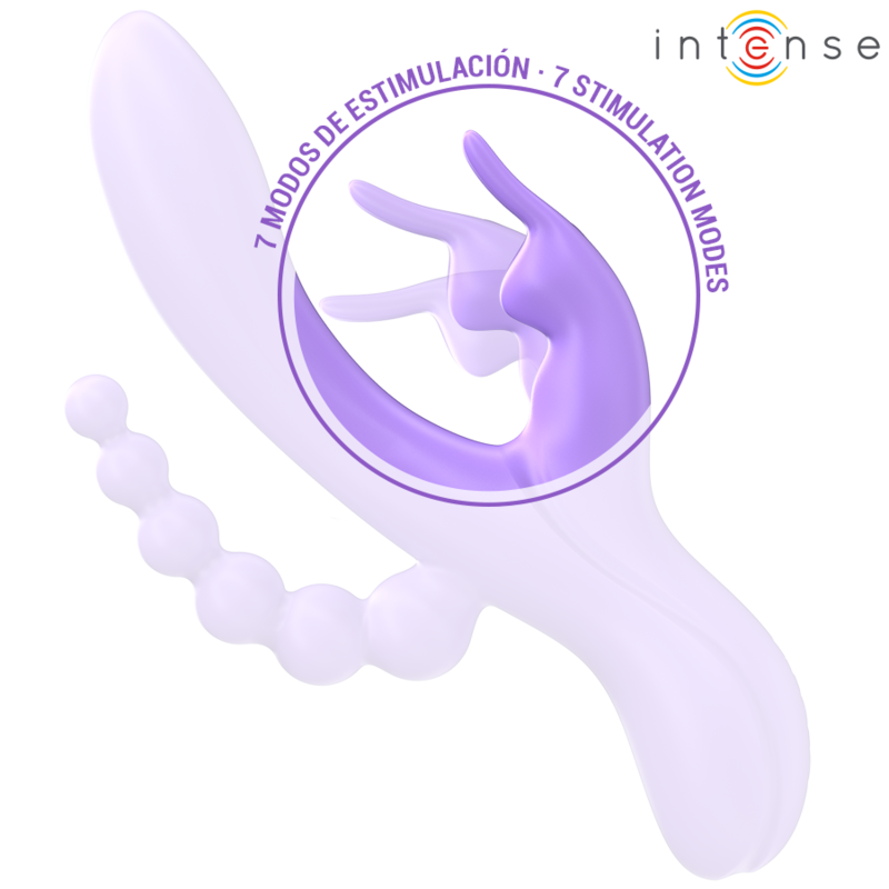 INTENSO - MIKO TRIPLO VIBRADOR COELHO &amp; ESTIMULADOR &amp; ANAL 7 VIBRAÇÕES ROXO