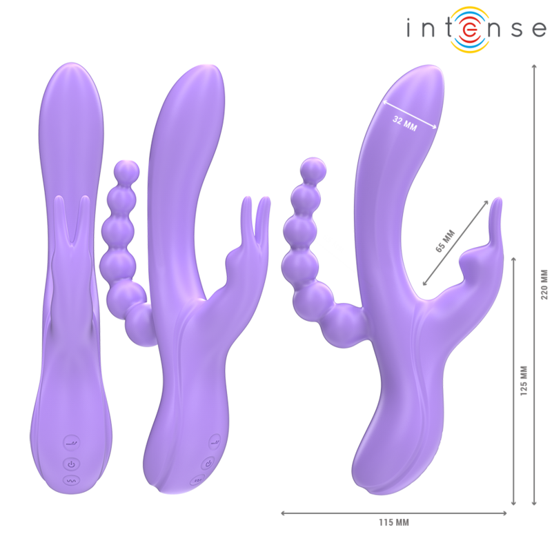 INTENSO - MIKO TRIPLO VIBRADOR COELHO &amp; ESTIMULADOR &amp; ANAL 7 VIBRAÇÕES ROXO