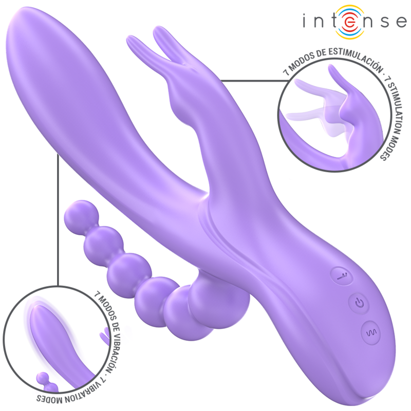 INTENSO - MIKO TRIPLO VIBRADOR COELHO &amp; ESTIMULADOR &amp; ANAL 7 VIBRAÇÕES ROXO