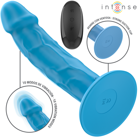 INTENSO - VIBRADOR REALISTA PHOEBE 10 VIBRAÇÕES AZUL CONTROLE REMOTO