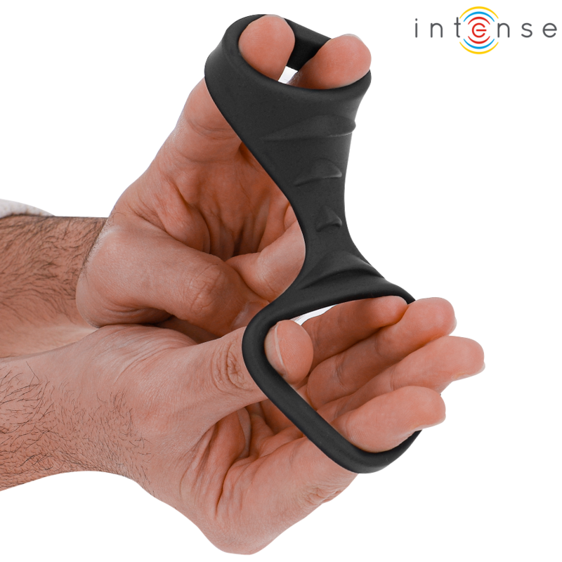 INTENSE - THEO BLACK SILICONE DOUBLE PENIS RING MODEL 3