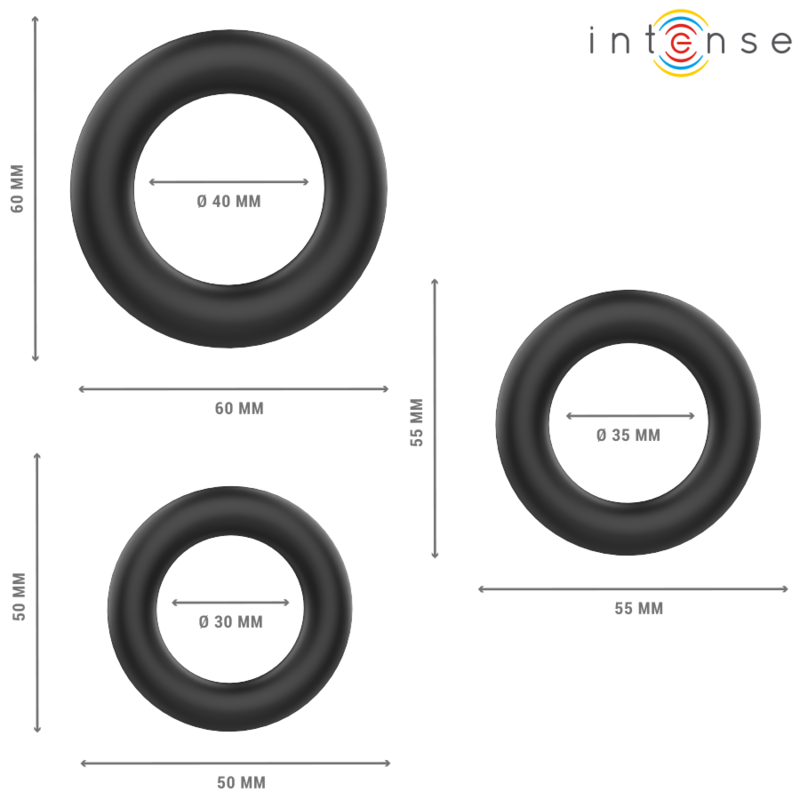 INTENSE - HUGH 3 BASIC PENIS RINGS BLACK SILICONE