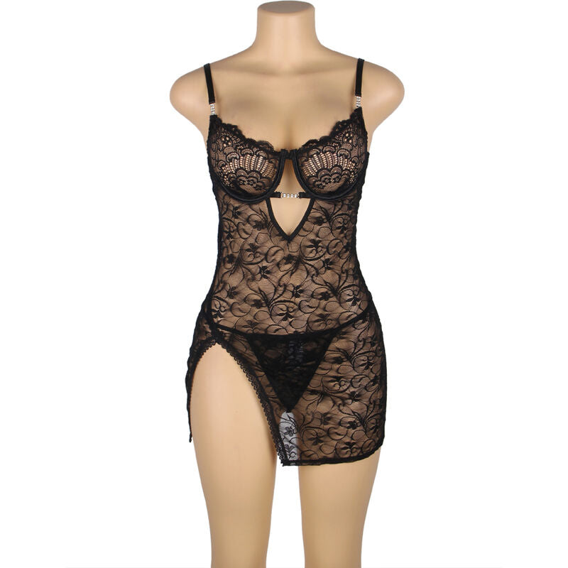 SUBBLIME - 954185 LACE BABYDOLL WITH ADJUSTABLE STRAPS BLACK S/M