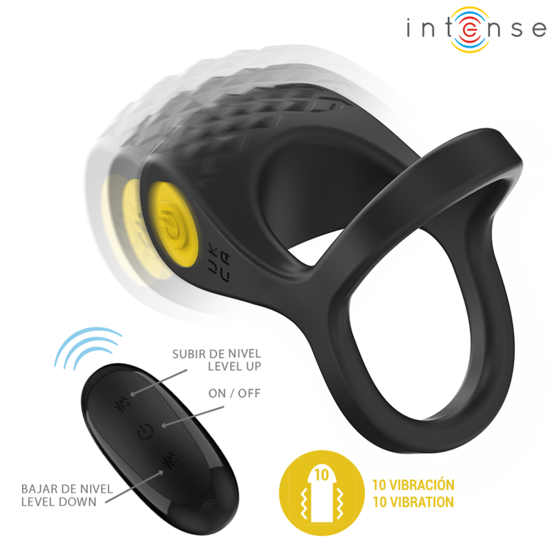 INTENSE - ALEX DOUBLE VIBRATING PENIS RING 10 VIBRATIONS BLACK