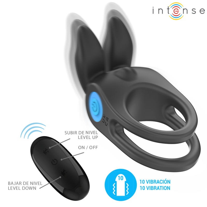 INTENSE - SAM DOUBLE VIBRATING PENIS RING 10 VIBRATIONS BLACK