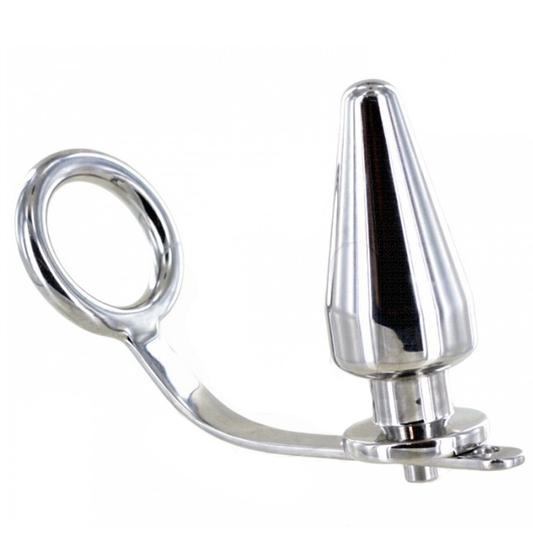 HARD METAL - STEEL RING WITH ANAL PLUG 80 X 55 MM