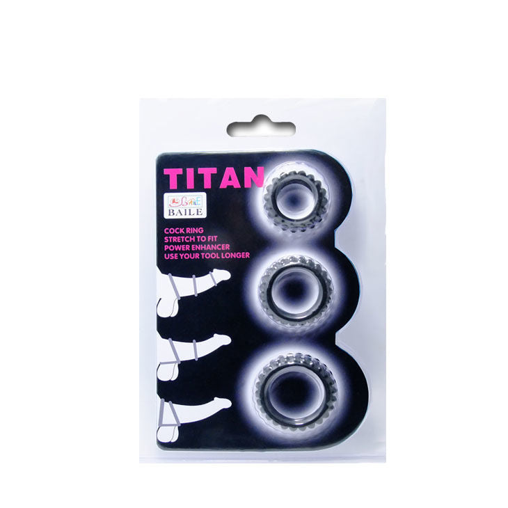 BAILE - TITAN SET 3 PEÇAS ANEL PÊNIS PRETO 2,8 + 2,4 + 1,9 CM 