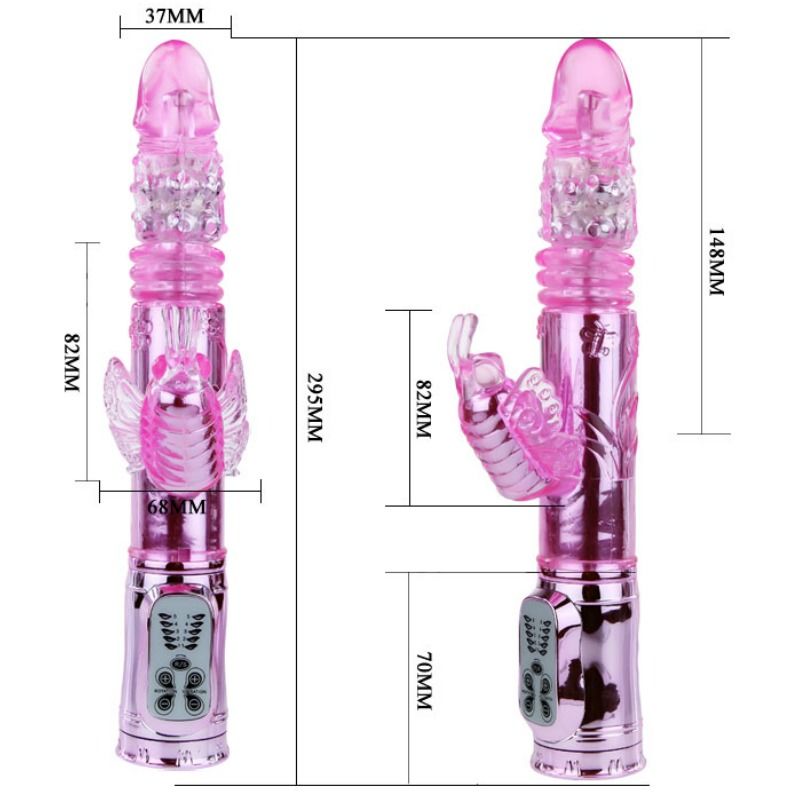 BAILE - VIBRADOR RECARREGÁVEL COM ESTIMULADOR DE BORBOLETA ROTATIVA E PULMÃO