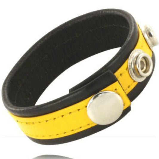 LEATHER BODY - YELLOW-BLACK ADJUSTABLE LEATHER PENIS STRAP