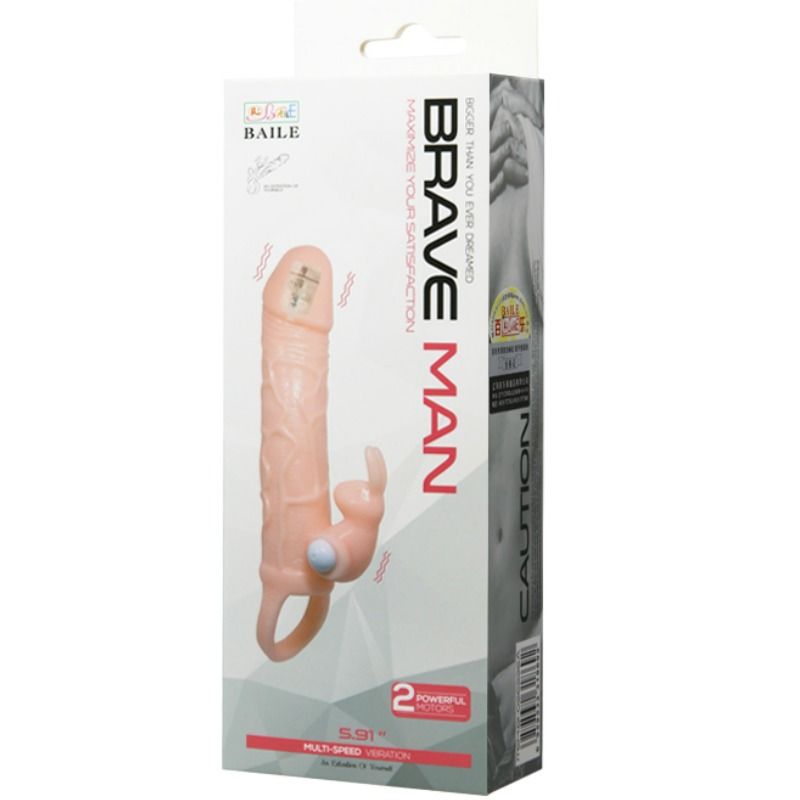 DANCE - BRAVE MAN PENIS SLEEVE WITH VIBRATING RABBIT 16.5 CM NATURAL