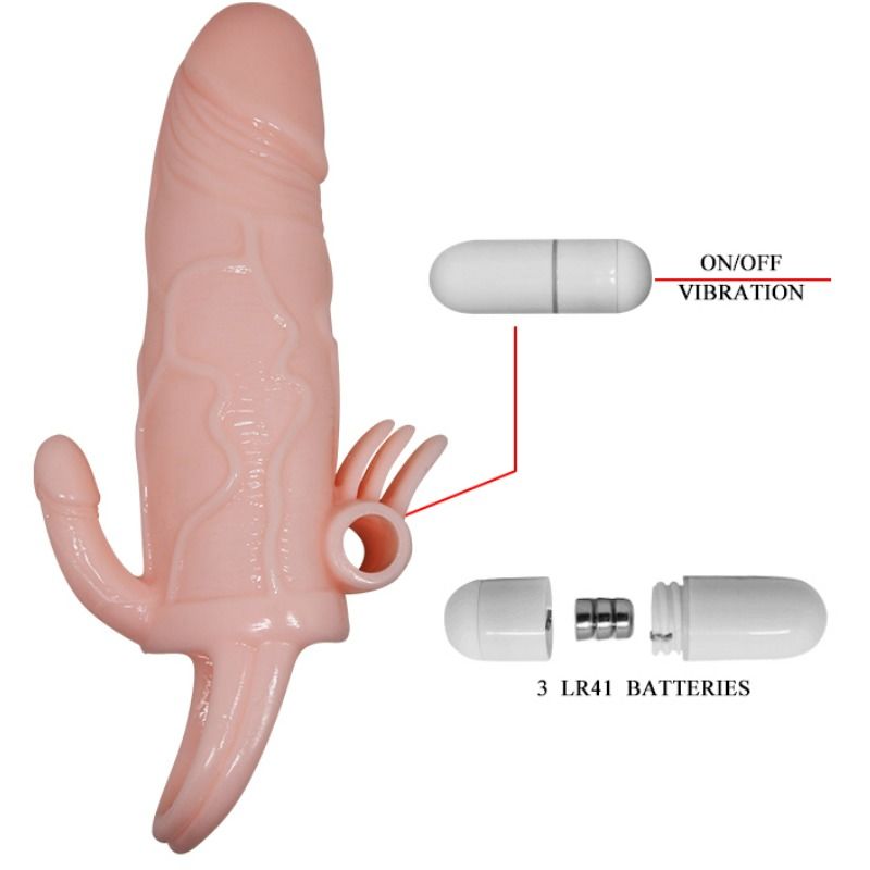 DANCE - BRAVE MAN ANAL E VIBRADOR DE CLITÓRIS MANGA DE PÊNIS 16,5 CM NATURAL