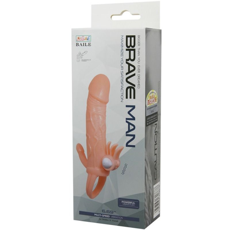 DANCE - BRAVE MAN ANAL E VIBRADOR DE CLITÓRIS MANGA DE PÊNIS 16,5 CM NATURAL