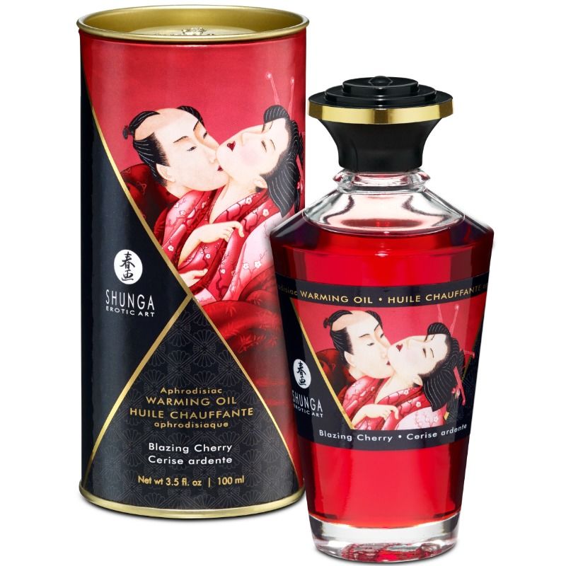 SHUNGA - ÓLEO DE MASSAGEM COM EFEITO DE CALOR SABOR INTENSO DE CEREJA 100 ML