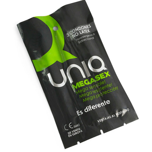 UNIQ - MEGASEX SENSITIVE PRESERVATIVOS COM CINTA-LIGA SEM LÁTEX 3 UNIDADES