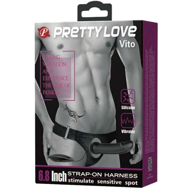 PRETTY LOVE - VITO STRAP ON COM DILDO OCO E VIBRAÇÃO 17,3 CM