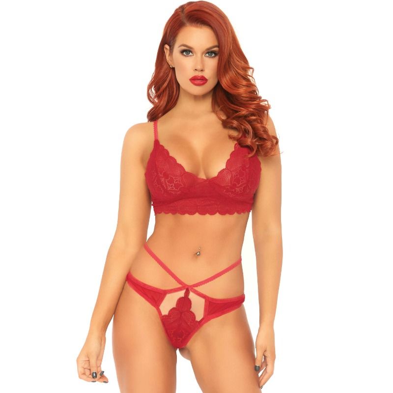 LEG AVENUE - CONJUNTO DE 2 PEÇAS COM TANGA DE ALÇA DUPLA S/M VERMELHO