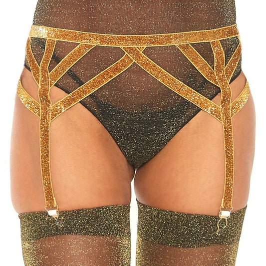 LEG AVENUE - GOLD LUREX GARTER BELT ONE SIZE