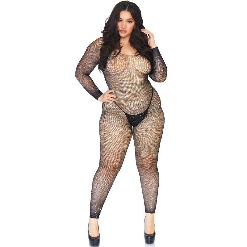 LEG AVENUE - BODYSTOCKING DE REDE COM BRILHO 1X-2X