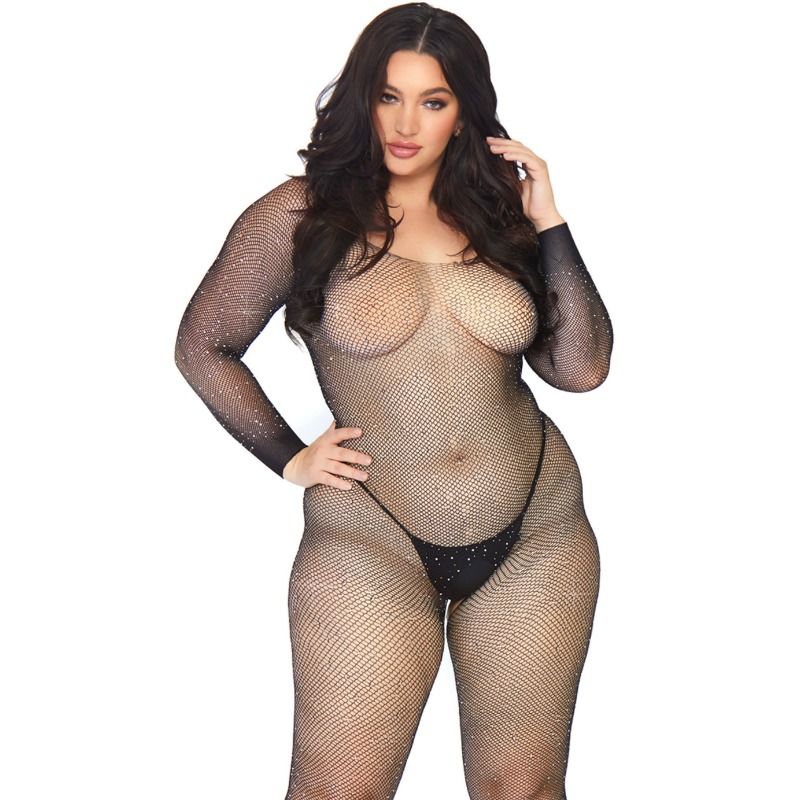 LEG AVENUE - BODYSTOCKING DE REDE COM BRILHO 1X-2X