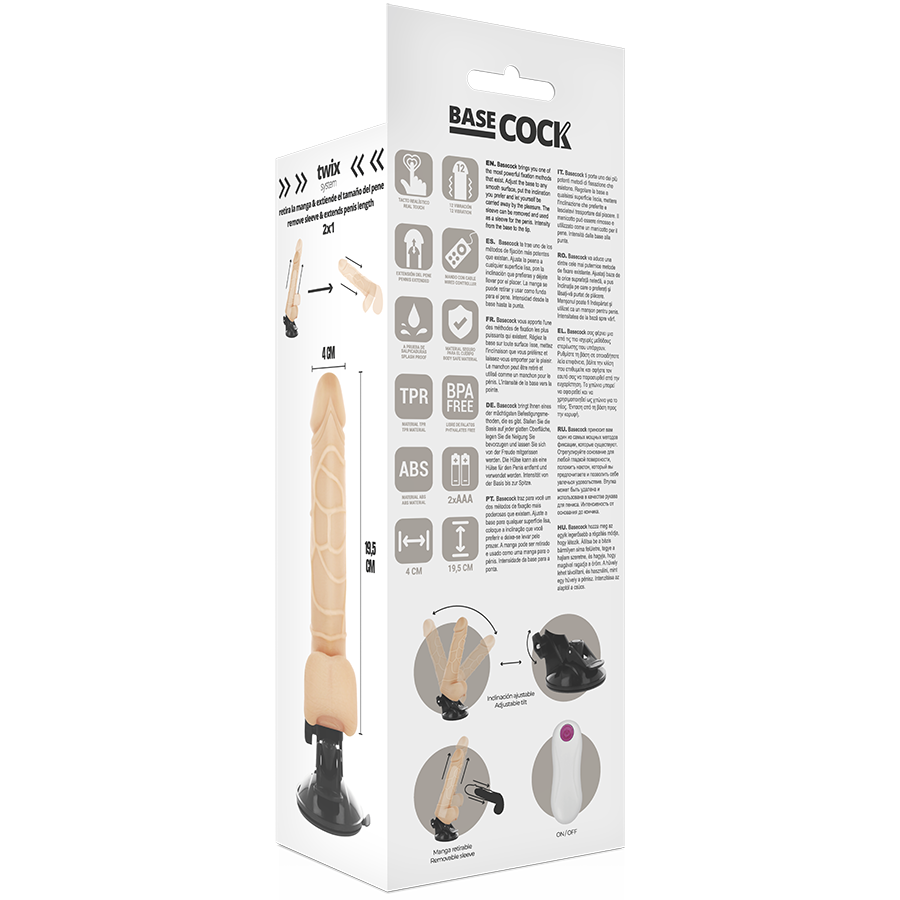 BASECOCK - NATURAL REMOTE CONTROL REALISTIC VIBRATOR WITH TESTICLES 19.5 CM -OR- 4 CM