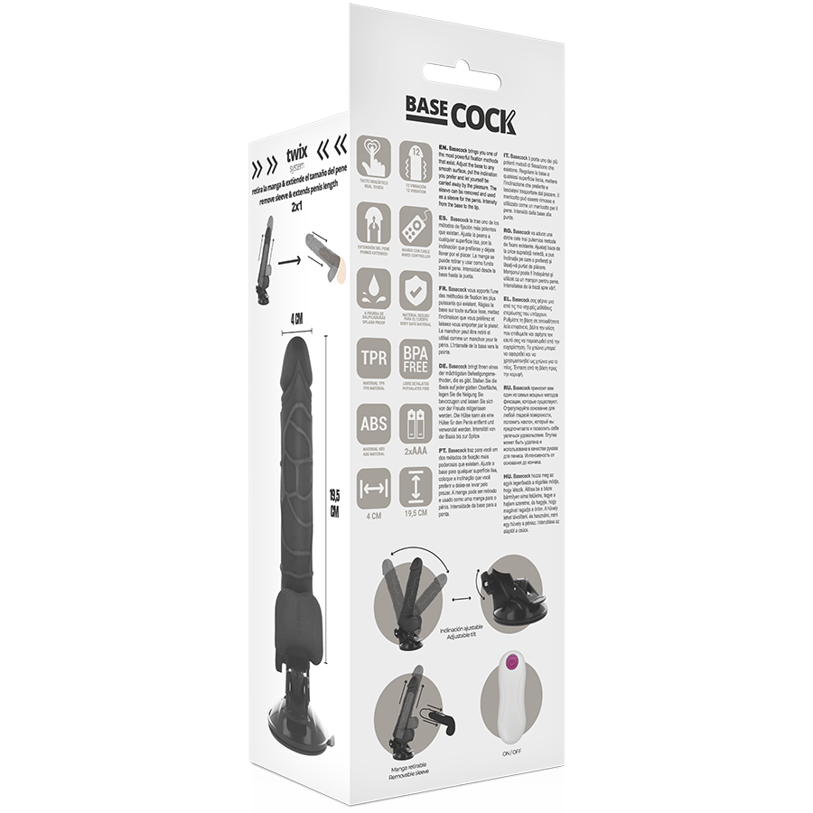 BASECOCK - NATURAL REMOTE CONTROL REALISTIC VIBRATOR WITH TESTICLES 19.5 CM -OR- 4 CM