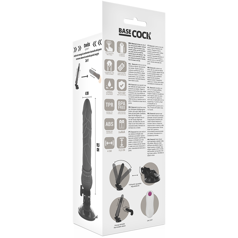 BASECOCK - VIBRADOR REALISTA NATURAL COM CONTROLE REMOTO 19,5 CM -OU- 4 CM