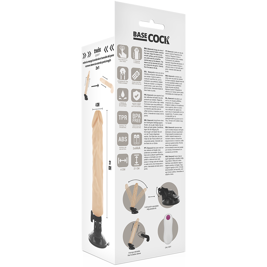 BASECOCK - VIBRADOR REALISTA NATURAL COM CONTROLE REMOTO 21 CM -OU- 4 CM