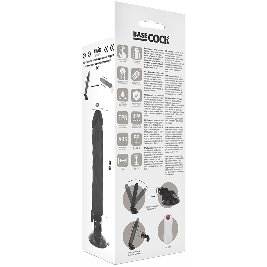 BASECOCK - VIBRADOR REALISTA NATURAL COM CONTROLE REMOTO 21 CM -OU- 4 CM