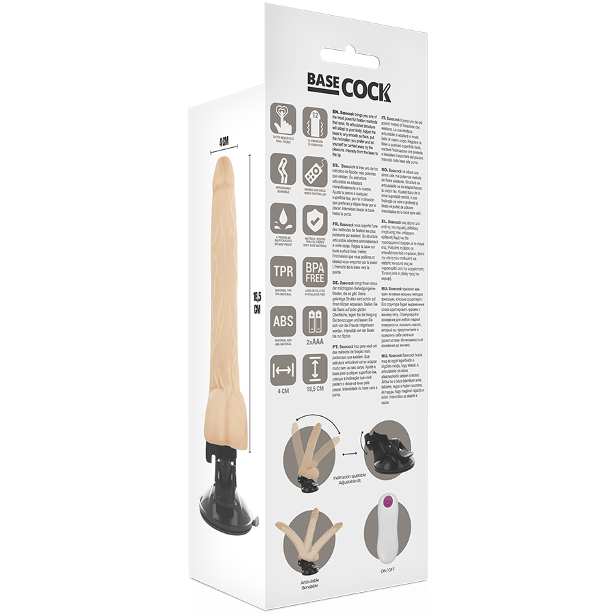 BASECOCK - VIBRADOR ARTICULADO COM CONTROLE REMOTO PRETO 18,5 CM -OU- 4 CM