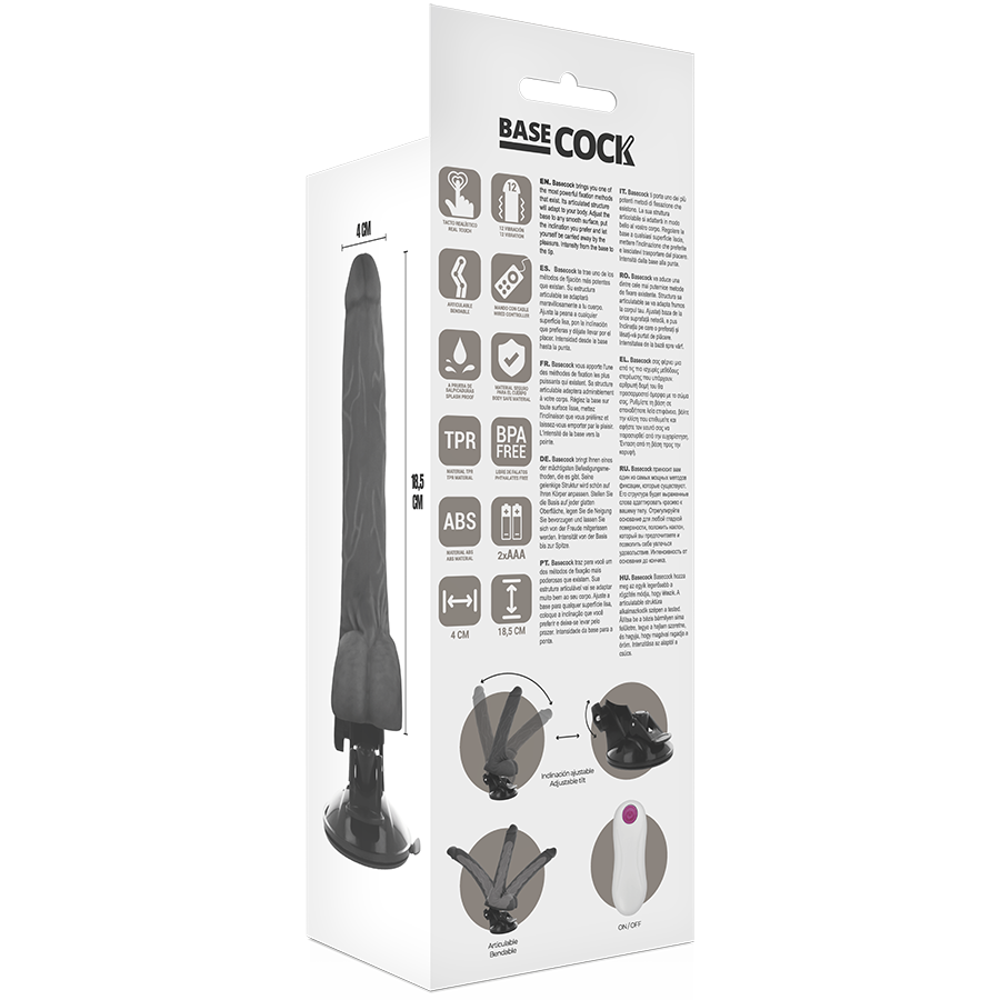 BASECOCK - VIBRADOR ARTICULADO COM CONTROLE REMOTO PRETO 18,5 CM -OU- 4 CM