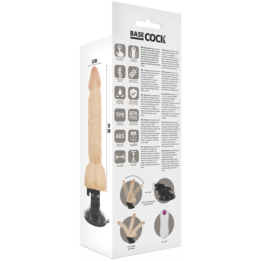 BASECOCK - VIBRADOR ARTICULADO COM CONTROLE REMOTO NATURAL 20 CM -OU- 4,5 CM