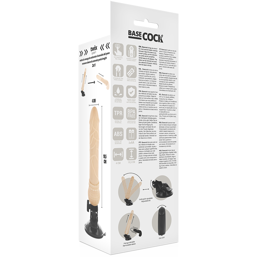 BASECOCK - VIBRADOR REALISTA NATURAL COM CONTROLE REMOTO 19,5 CM -OU- 4 CM