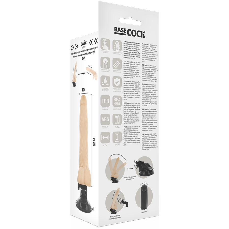 BASECOCK - NATURAL REMOTE CONTROL REALISTIC VIBRATOR WITH TESTICLES 20 CM -OR- 4 CM