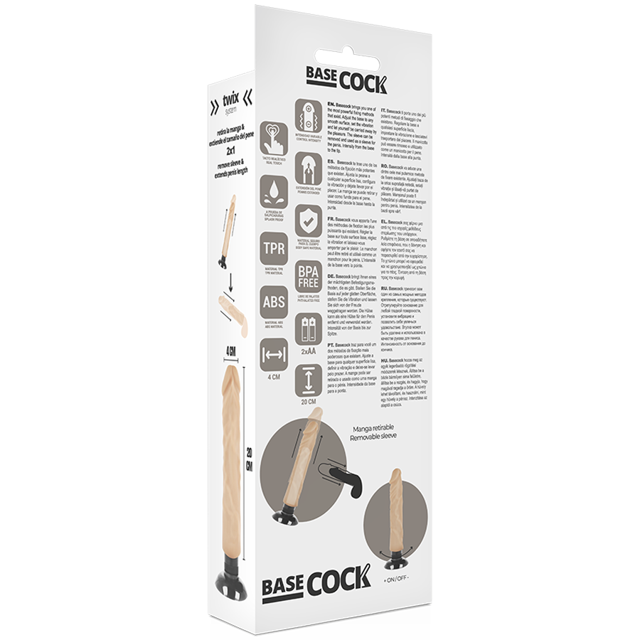 BASECOCK - VIBRADOR REALISTA 2-1 NATURAL 20 CM -OU- 4 CM