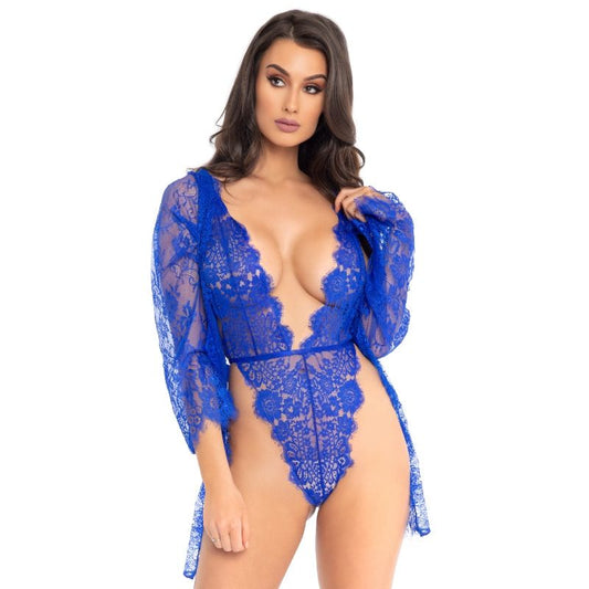 LEG AVENUE - CONJUNTO COM TEDDY E ROBE AZUL S