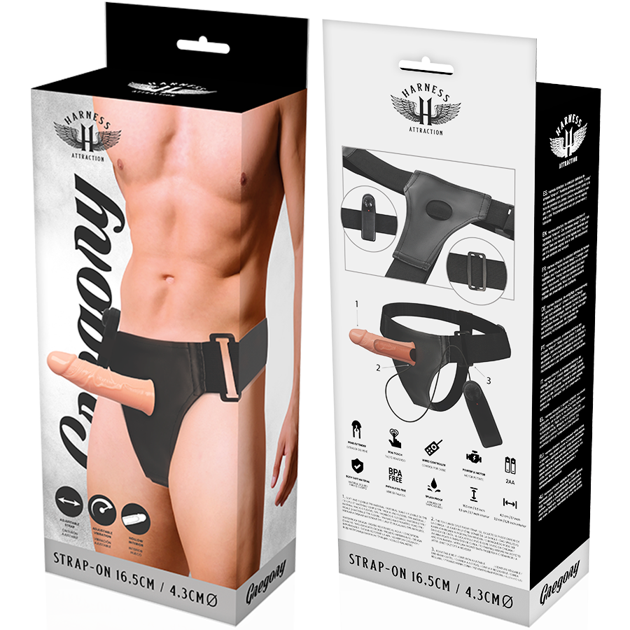 HARNESS ATTRACTION - GREGORY HOLLOW HARNESS WITH VIBRATOR 16.5 CM -OR- 4.3 CM