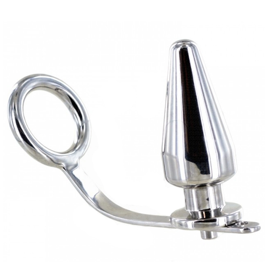 HARD METAL - STEEL RING WITH ANAL PLUG 45 X 50MM