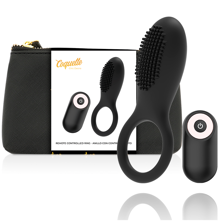 COQUETTE CHIC DESIRE - ANEL VIBRADOR COM CONTROLE REMOTO RECARREGÁVEL PRETO / DOURADO